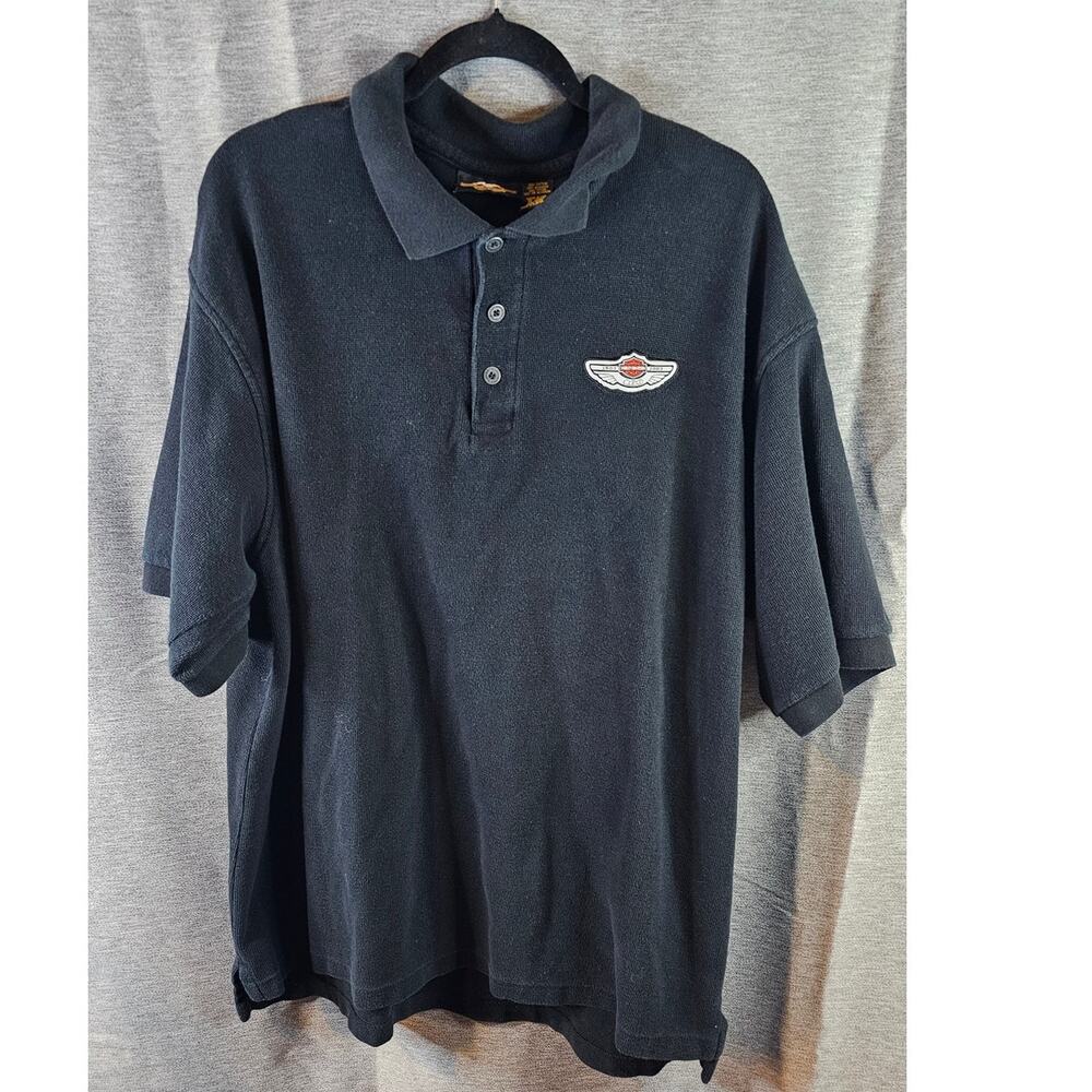 Harley Davidson 100th Anniversary Embroidered Black Polo Rib Knit Collar 2XL